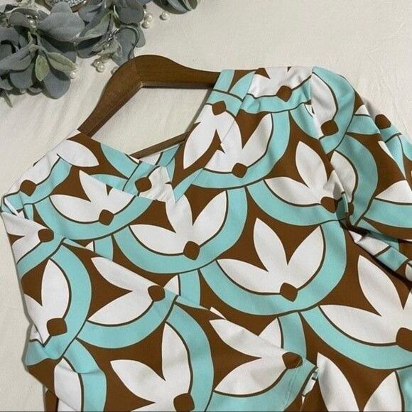 Geometric Print Shirt Blue Brown White | 3/4 Sleeve Boho Chic 5 FOR $25 π΅ π² - Picture 2 of 7